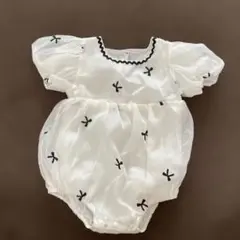 ホワイト リボン刺繍ロンパース 80