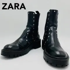 ZARA サイドゴアブーツ スタッズ 38 黒 レディース