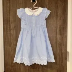 新品未使用　メゾピアノ 衿つき肩フリル　ストライプワンピース　110cm