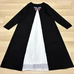 激レア✨スカラー 長袖 ロングワンピース プリーツ 蝶々 刺繍 ブラック M