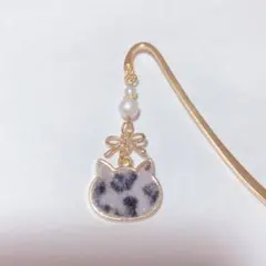 ハンドメイド ブックマーカー 栞 しおり «No.449»ねこ ファー ヒョウ柄