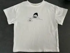 新品未使用 bisque びすく 線画イラスト半袖Tシャツ 白 100cm