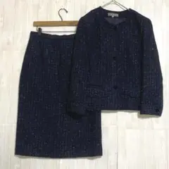 レマロン　ツイードノーカラージャケット スカートセットアップ ネイビー　ラメ