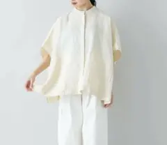 【即納】かぐれ　リネンスクエアケープシャツ　イエロー