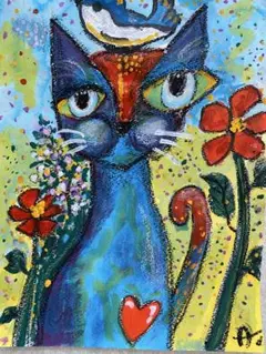 「big eyed cat」抽象画　アクリル画　現代アート　絵画　インテリア