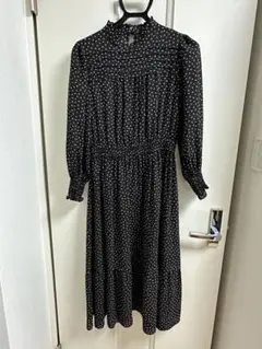 美品⭐︎黒　柄ハイネックロングワンピース　アナトリエ　ワールド