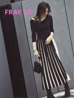 FRAY I.D バイカラープリーツリブニットワンピース 長袖ロング