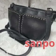 sanpo 三宝 サンポウ ブラック レザー ショルダーバッグ レディース 黒