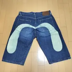 evisu ハーフデニムパンツ 31×35 大黒 カモメ ペイント EVISU エヴィス カモメペイント 大黒刺繍 デニム ハーフパンツ