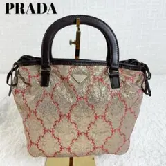 PRADA ハンドバッグ ゴールド ダークブラウン 三角プレート