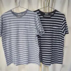 GU　グレー/ホワイトストライプ Tシャツ XL2枚セット