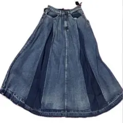【タグ付未使用】細身デニム フレアスカート フリンジ裾 Mサイズ