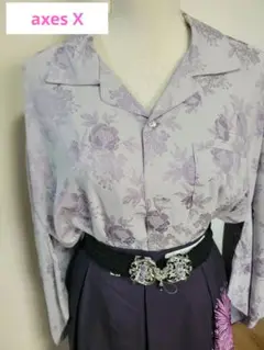 axes X 花柄ジャガード着物スリーブシャツ ラベンダー Lサイズ
