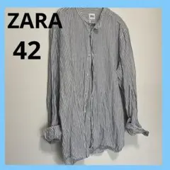 ZARAザラLL42サイズ　綿コットン麻リネンストライプシャツ