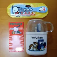 美品　サンリオ　ポチャッコ　くし絆創膏ケース　パタパタペッピー　歯ブラシセット