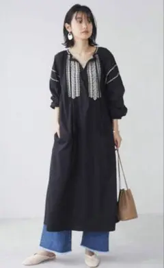 CRAFT STANDARD BOUTIQUE 刺繍入りブラックワンピース M