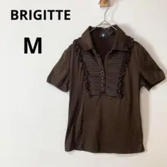 BRIGITTE ブリジット Vネック フリル 半袖カットソー ポロシャツ 茶色