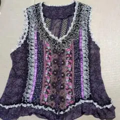 花柄レース装飾フレアベスト