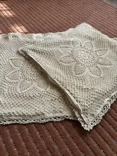 花模様 レース クッションカバー クリーム色/二枚組