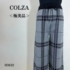 【極美品】コルザ ワイドパンツ チェック柄 ウエストゴム M相当 グレー系