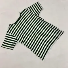 ノンブランドボーダー柄Tシャツ 半グリーンxホワイト