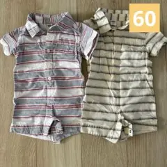 OLD NAVY ストライプロンパース 3-6M ２着セット