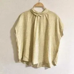 SO エスオー リネン ギンガムチェック 重なり衿 ブラウス