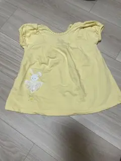ウサギ刺繍 イエロー Tシャツ 90cm