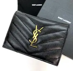 超美品 SAINTLAURENT Vステッチ レザー 折り財布 サンローラン