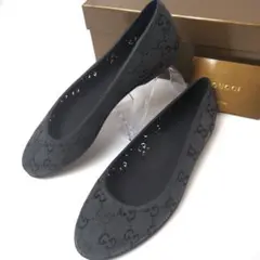 GUCCI 37 ラバーシューズ フラットパンプス GG柄 ブラック 箱付き