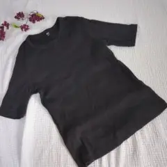 UNIQLO 黒 リブクルーネックＴシャツ