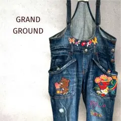 GRAND GROUND グラグラ　刺繍入りデニムサロペット オーバーオール　綿