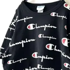 チャンピオン Champion ロゴ 総柄 Tシャツ ブラック 黒 古着