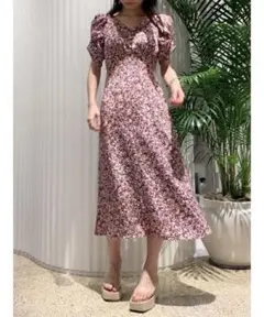 バリエーションプリントパフスリワンピース
