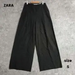 ZARA　ザラ　タックワイドパンツ　黒　無地　ハイウエスト　S 楽　ゆったり