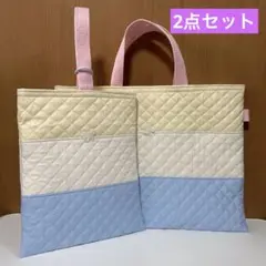 No.960 レッスンバック&上履き袋　2点セット　シンプル ホワイト系