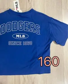 MLB ドジャース 大谷翔平 Tシャツ 半袖 ショート丈 ブルー ロゴ 160