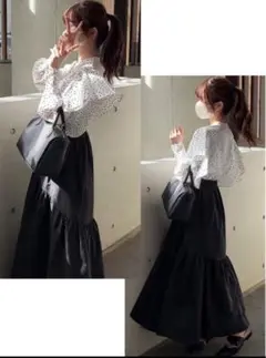 GRL グレイル 切替ギャザーロングフレアスカート [fo1749]