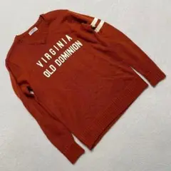 BACK NUMBER ロゴ入りニット セーター 長袖Vネック オレンジM
