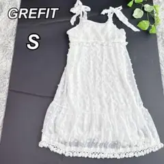 GREFIT【S】肩リボン ジャガード キャミワンピース フリンジ ホワイト