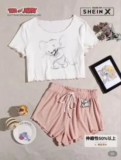 TOM & JERRY X SHEIN レタストリムパジャマセット