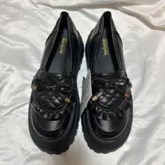 【新品未使用】 ブラック キルティング ローファー 厚底 LL