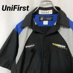 N-4435 UniFirst アメリカ古着 ワークシャツ 半袖 企業ロゴ刺繍M