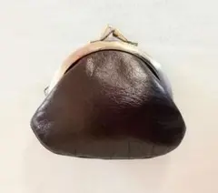 美品コインパース　牛皮　ガマ口型で大きく開きコイン金種が見やすく判り易い　濃茶