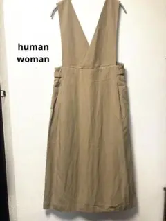 human woman★新品タグ付きベージュ Vネックジャンパースカート