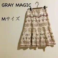 フレアスカート　【GRAY MAGIC】ウエストゴム　総柄　裏地　綿100%
