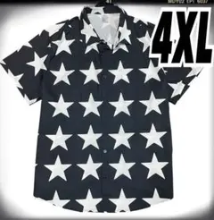 (402)メンズ大きいサイズ　星柄シャツ　スター　黒　4XL オーバーサイズ