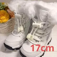 ✨17cm✨ファー付きキルティング ホワイト スノーブーツ 滑り止めTPRソール