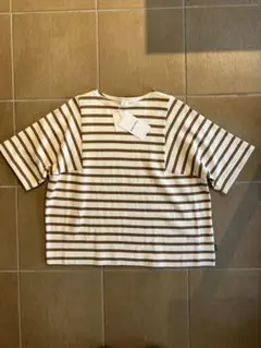 kermu ケルム コットンヘビー天竺ボーダー変形袖ワイドTシャツ　BR/WH