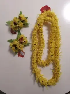 フラダンス用レイセット 黄色 花飾り付き